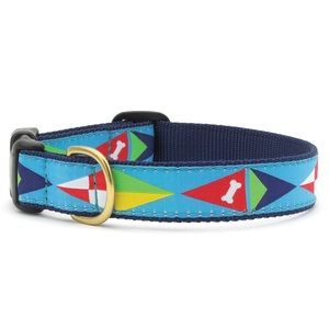 Nautical Sail Flags Premium Ribbon Dog Collar by Up Country Size L